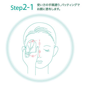 ステップ2.使い方の手順通り、パッティングでお顔に塗布します。